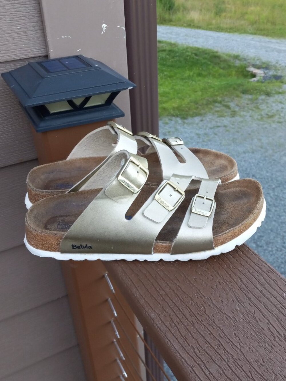 Birkenstock Betula Leo Gold Birko Flor Triple Strap Sandals Sz 38N/US 7 - 7.5 N